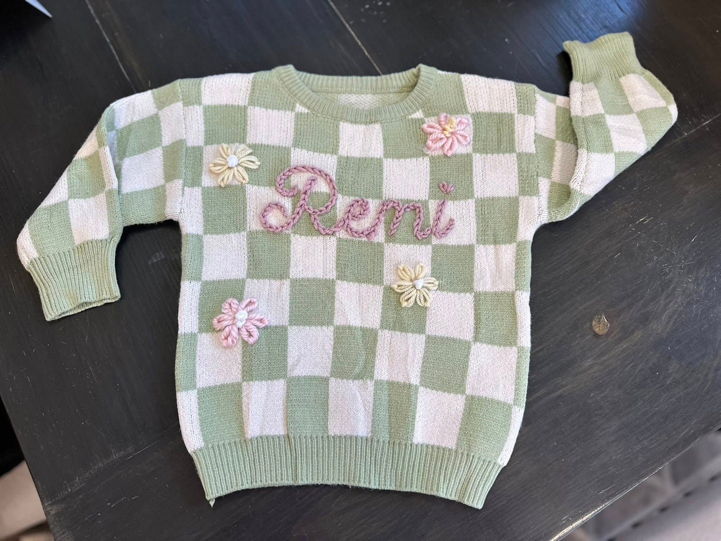 Hand embroidered name sweaters