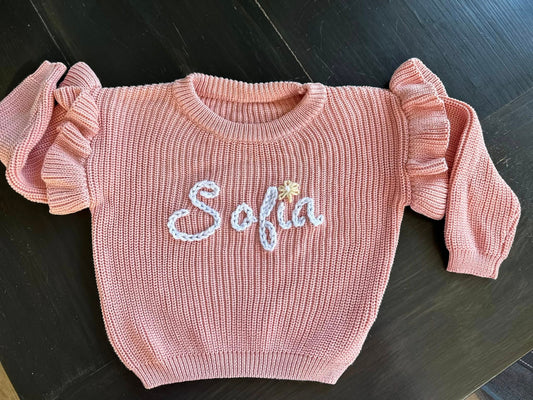 Hand embroidered name sweaters