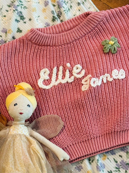 Hand embroidered name sweaters