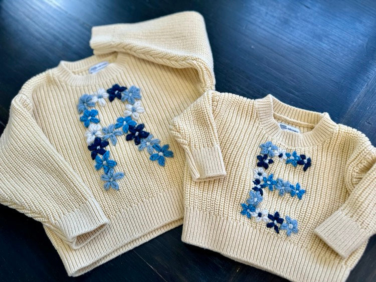 Initial hand embroidered sweater